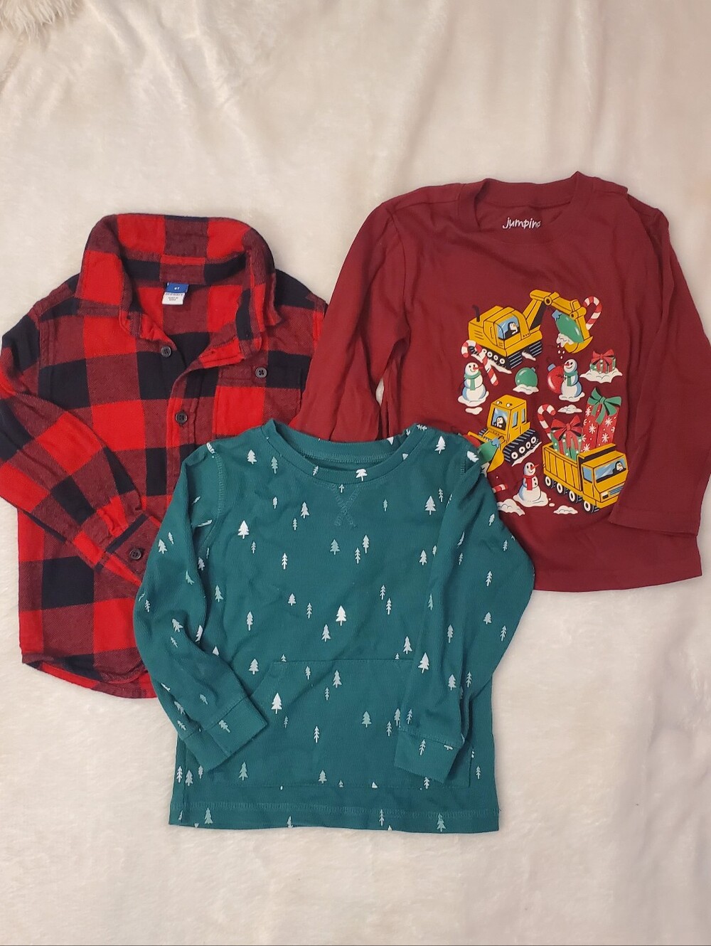 Toddler Bundle Red Holiday Graphic Tee, Red Flannel, Green Thermal 3T